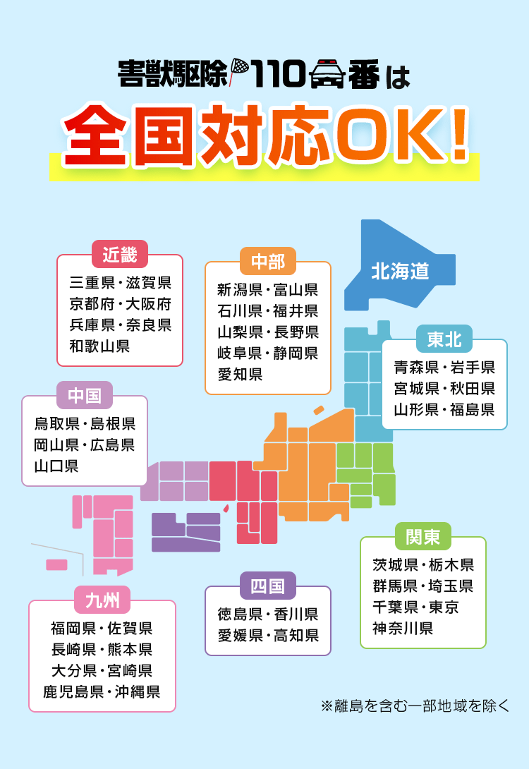 害獣駆除110番は全国対応OK!